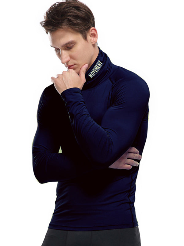 Men's new high-neck high-elastic tight sports long-sleeved T-shirt - Stormyjay