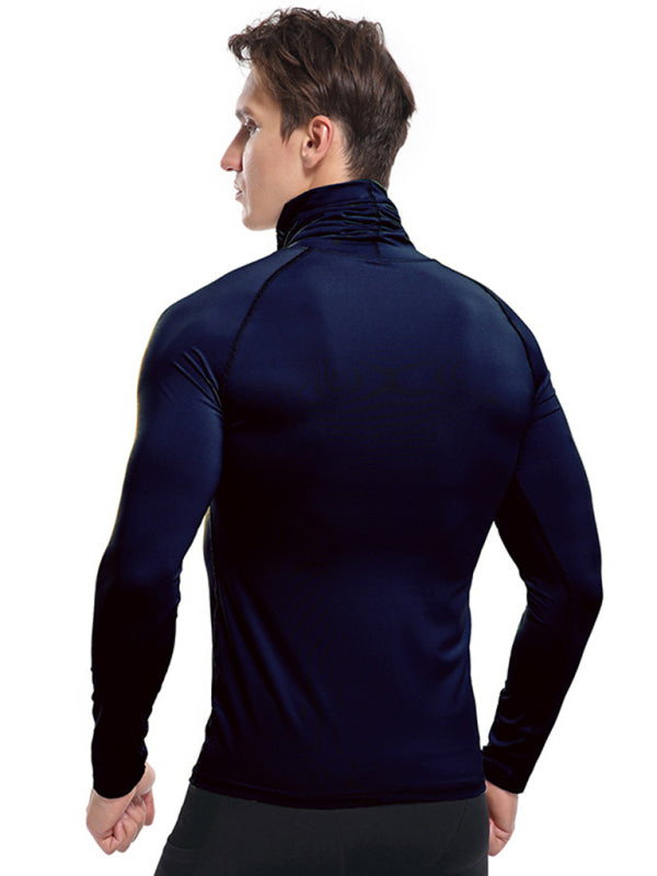 Men's new high-neck high-elastic tight sports long-sleeved T-shirt - Stormyjay