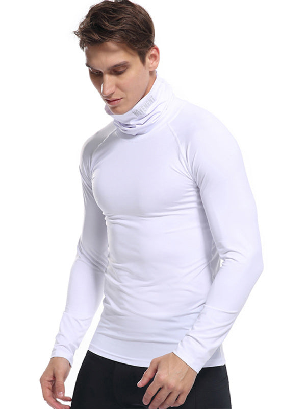 Men's new high-neck high-elastic tight sports long-sleeved T-shirt - Stormyjay