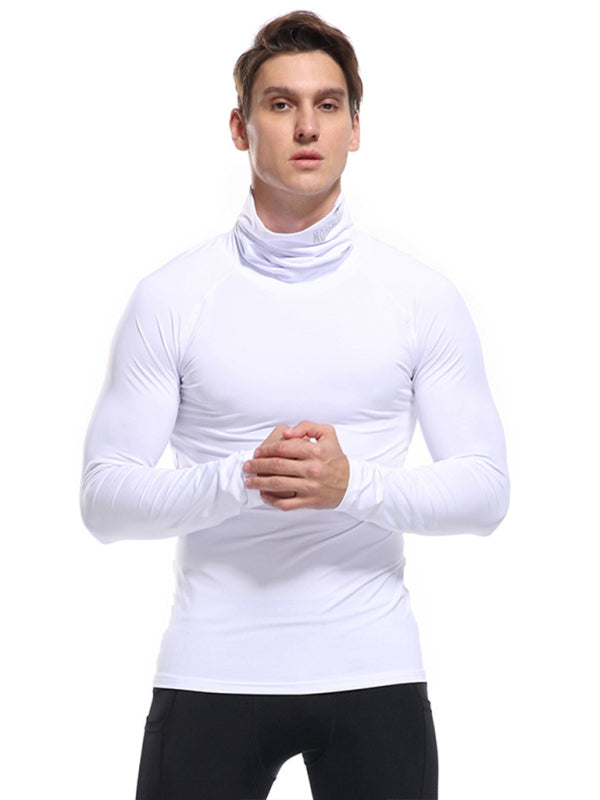 Men's new high-neck high-elastic tight sports long-sleeved T-shirt - Stormyjay