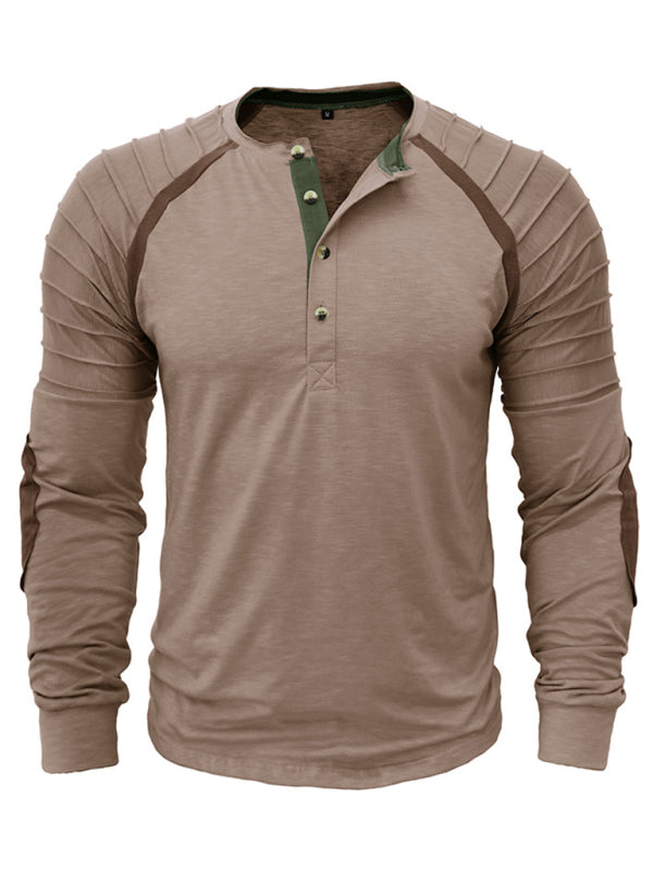 Men's new long-sleeved Henry collar sports base T-shirt - Stormyjay