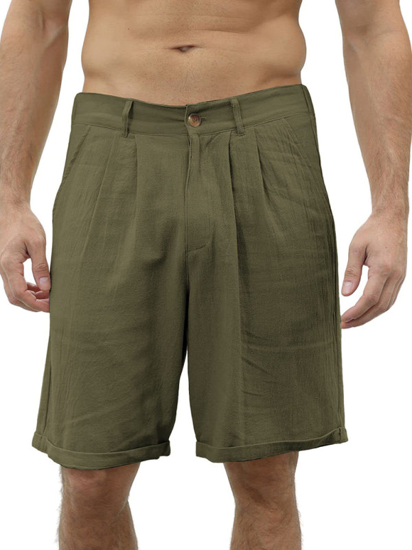 Men's new casual beach shorts with buttons and elastic waist - Stormyjay