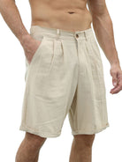 Men's new casual beach shorts with buttons and elastic waist - Stormyjay