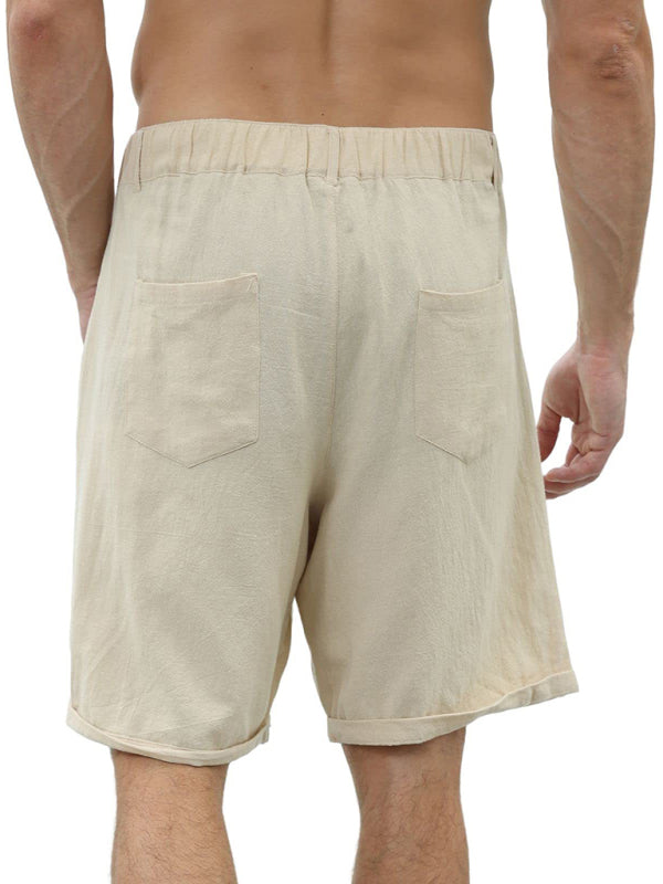 Men's new casual beach shorts with buttons and elastic waist - Stormyjay