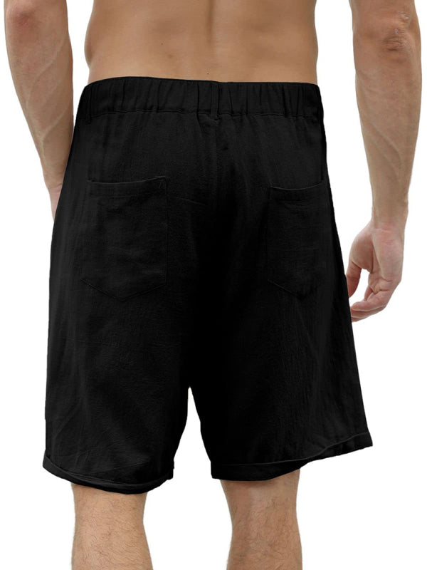 Men's new casual beach shorts with buttons and elastic waist - Stormyjay