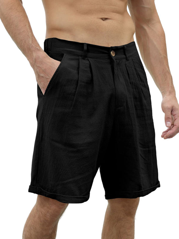 Men's new casual beach shorts with buttons and elastic waist - Stormyjay