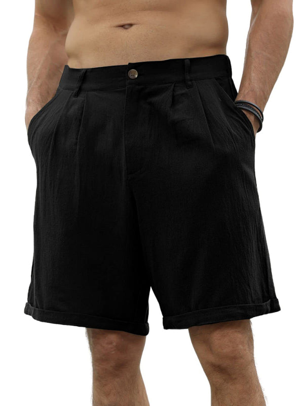 Men's new casual beach shorts with buttons and elastic waist - Stormyjay