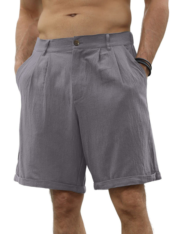 Men's new casual beach shorts with buttons and elastic waist - Stormyjay