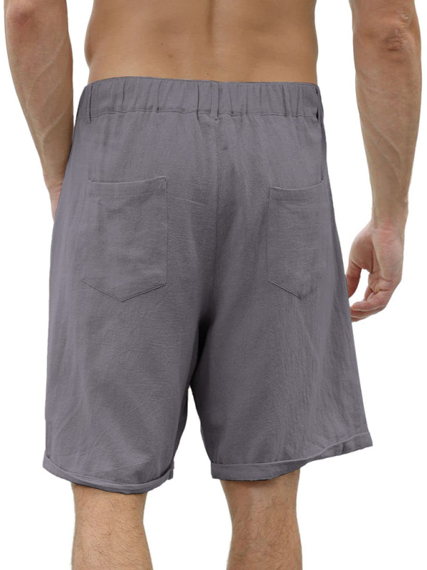 Men's new casual beach shorts with buttons and elastic waist - Stormyjay