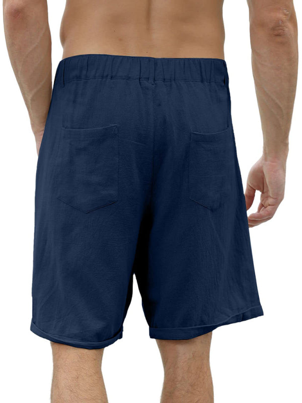 Men's new casual beach shorts with buttons and elastic waist - Stormyjay