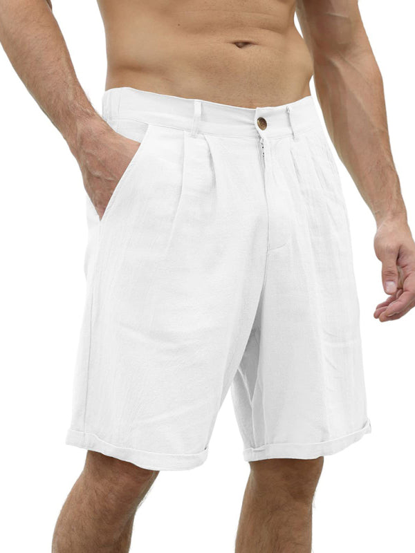 Men's new casual beach shorts with buttons and elastic waist - Stormyjay