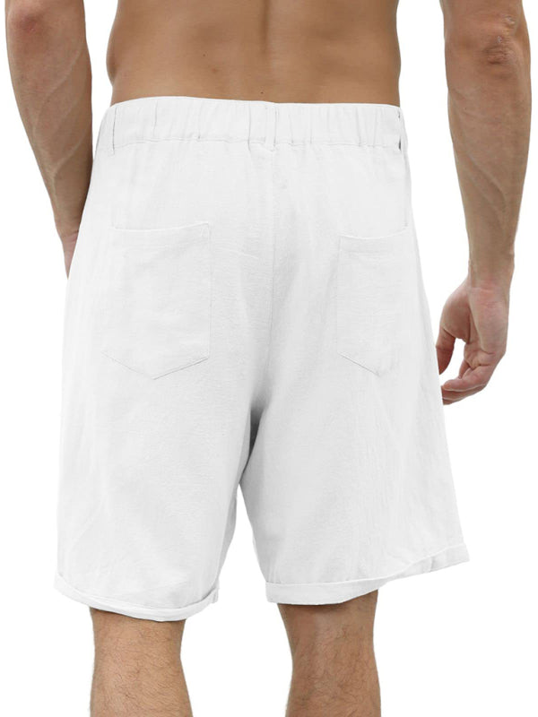 Men's new casual beach shorts with buttons and elastic waist - Stormyjay