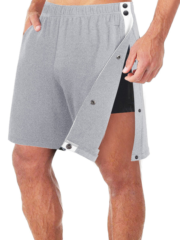 Men's classic trendy loose-fitting casual sports shorts with full side buttons - Stormyjay