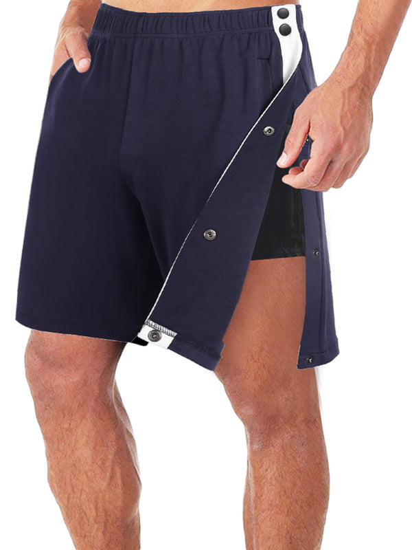 Men's classic trendy loose-fitting casual sports shorts with full side buttons - Stormyjay