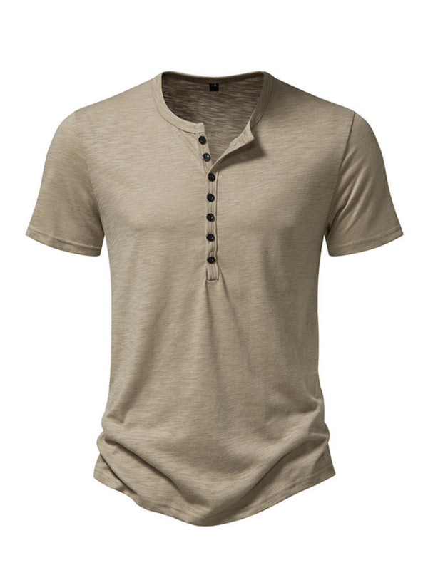 Men's Henley Casual Fashion Basic Short Sleeve T-Shirt - Stormyjay