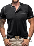 Men's American Vintage Henley Collar Short Sleeve T-Shirt - Stormyjay