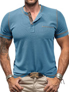 Men's American Vintage Henley Collar Short Sleeve T-Shirt - Stormyjay