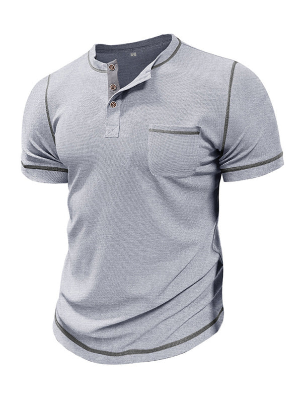 Men's American Vintage Henley Collar Short Sleeve T-Shirt - Stormyjay