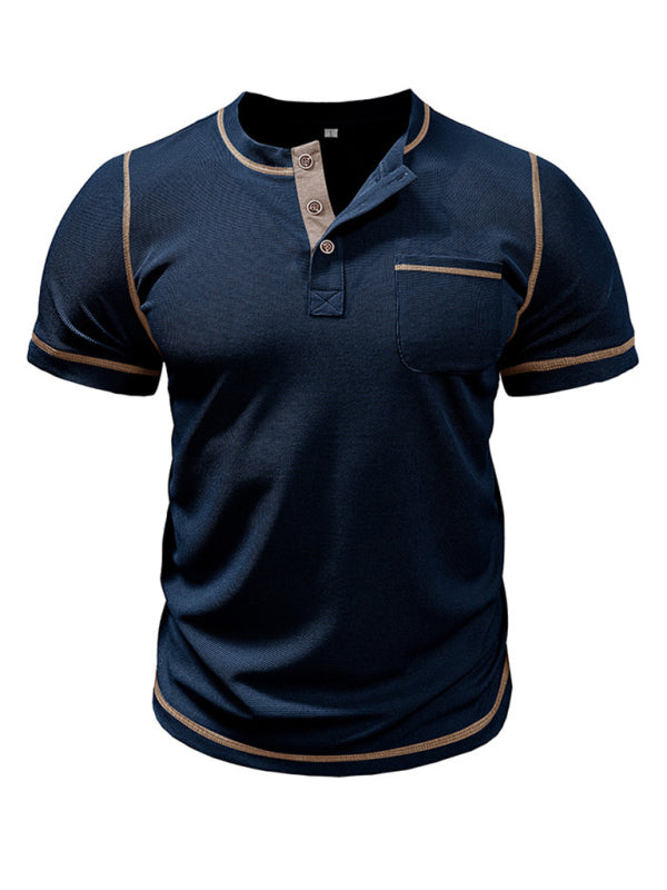 Men's American Vintage Henley Collar Short Sleeve T-Shirt - Stormyjay