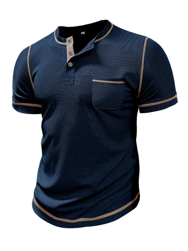 Men's American Vintage Henley Collar Short Sleeve T-Shirt - Stormyjay