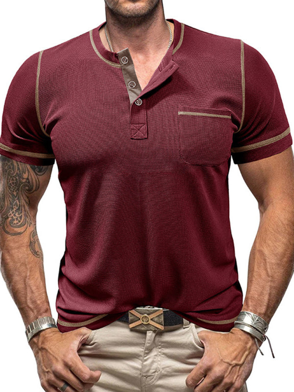 Men's American Vintage Henley Collar Short Sleeve T-Shirt - Stormyjay