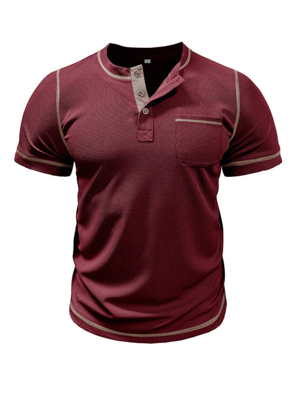 Men's American Vintage Henley Collar Short Sleeve T-Shirt - Stormyjay