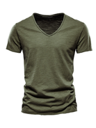 Men's New Solid Color Slub Cotton V-Neck Short Sleeve T-Shirt - Stormyjay