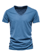 Men's New Solid Color Slub Cotton V-Neck Short Sleeve T-Shirt - Stormyjay