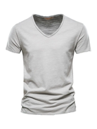 Men's New Solid Color Slub Cotton V-Neck Short Sleeve T-Shirt - Stormyjay