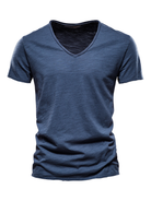 Men's New Solid Color Slub Cotton V-Neck Short Sleeve T-Shirt - Stormyjay