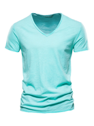 Men's New Solid Color Slub Cotton V-Neck Short Sleeve T-Shirt - Stormyjay