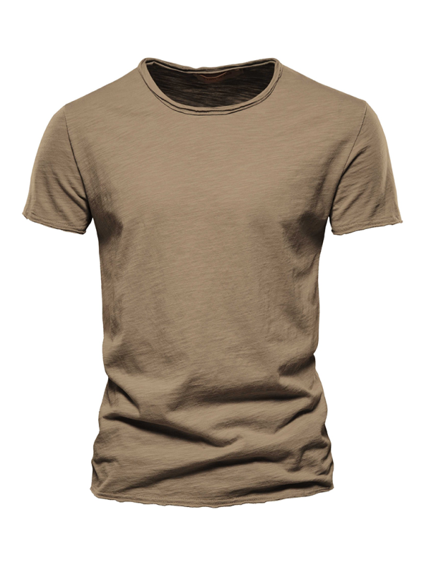 Men's New Solid Color Slub Cotton Round Neck Short Sleeve T-Shirt - Stormyjay