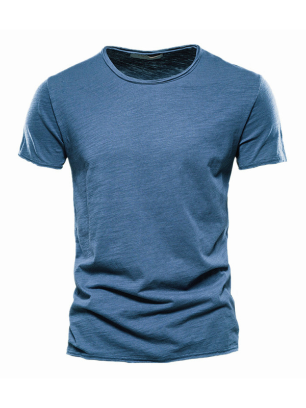 Men's New Solid Color Slub Cotton Round Neck Short Sleeve T-Shirt - Stormyjay