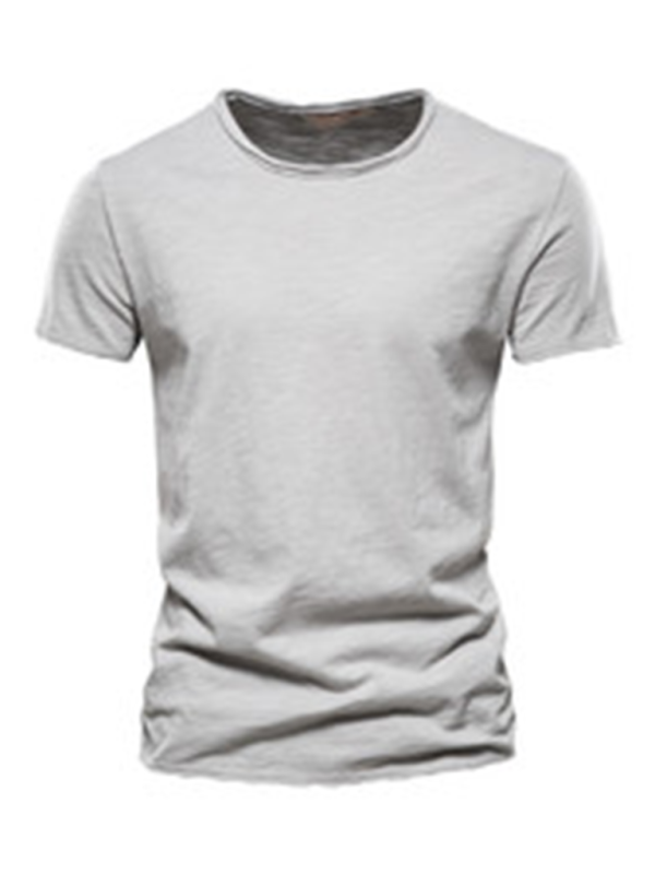 Men's New Solid Color Slub Cotton Round Neck Short Sleeve T-Shirt - Stormyjay