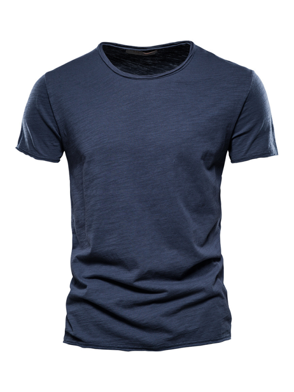 Men's New Solid Color Slub Cotton Round Neck Short Sleeve T-Shirt - Stormyjay