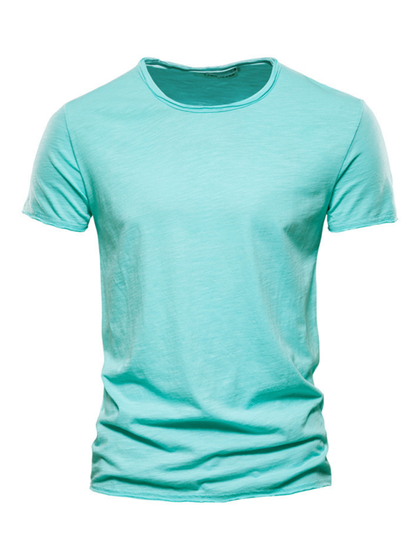 Men's New Solid Color Slub Cotton Round Neck Short Sleeve T-Shirt - Stormyjay