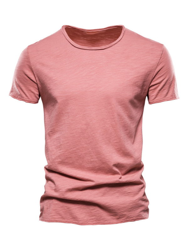 Men's New Solid Color Slub Cotton Round Neck Short Sleeve T-Shirt - Stormyjay