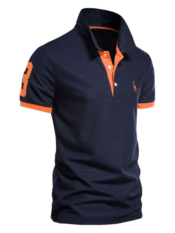 Men's short-sleeved lapel polo shirt with deer embroidery - Stormyjay