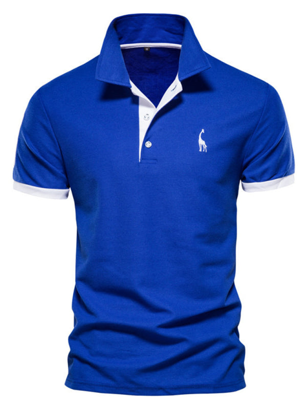 Men's short-sleeved lapel polo shirt with deer embroidery - Stormyjay