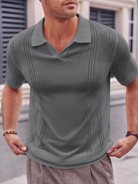 Men's Knitted POLO Shirt Short Sleeve V-Neck Loose Solid Color Top - Stormyjay