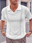 Men's Knitted POLO Shirt Short Sleeve V-Neck Loose Solid Color Top - Stormyjay