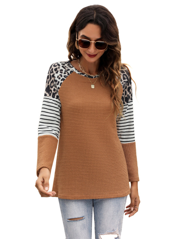 Women's Fashion Casual Waffle Panel Top - Stormyjay