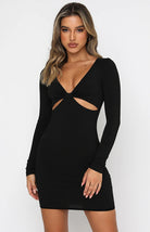 Sexy Deep V-Neck Hollow Slim Long Sleeve Dress Cocktail Party Dress - Stormyjay