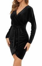 Sexy Velvet V-Neck Slim-Fit Split Cocktail Party Long-Sleeved Dress - Stormyjay