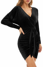 Sexy Velvet V-Neck Slim-Fit Split Cocktail Party Long-Sleeved Dress - Stormyjay