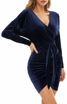 Sexy Velvet V-Neck Slim-Fit Split Cocktail Party Long-Sleeved Dress - Stormyjay