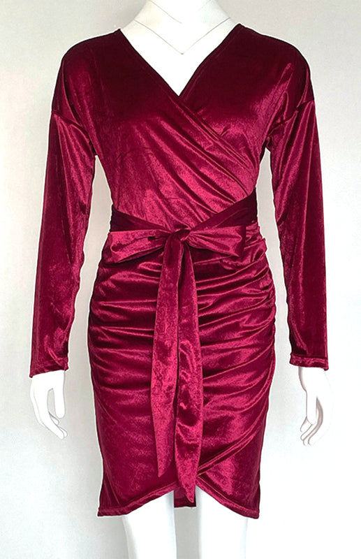 Sexy Velvet V-Neck Slim-Fit Split Cocktail Party Long-Sleeved Dress - Stormyjay