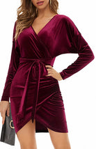 Sexy Velvet V-Neck Slim-Fit Split Cocktail Party Long-Sleeved Dress - Stormyjay