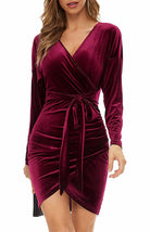 Sexy Velvet V-Neck Slim-Fit Split Cocktail Party Long-Sleeved Dress - Stormyjay