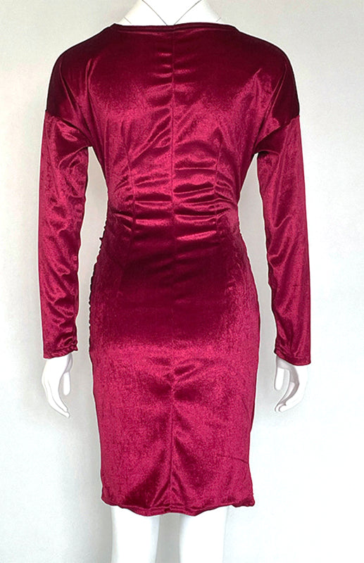 Sexy Velvet V-Neck Slim-Fit Split Cocktail Party Long-Sleeved Dress - Stormyjay